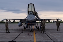 U.S. Air Force aircraft maintenance technicians from the 140th Wing, Colorado Air National Guard, prepare a United States Air Force F-16 fighter jet, for a joint mission during NORAD Exercise Amalgam Dart at 5 Wing Goose Bay, Newfoundland and Labrador, June 15, 2021.