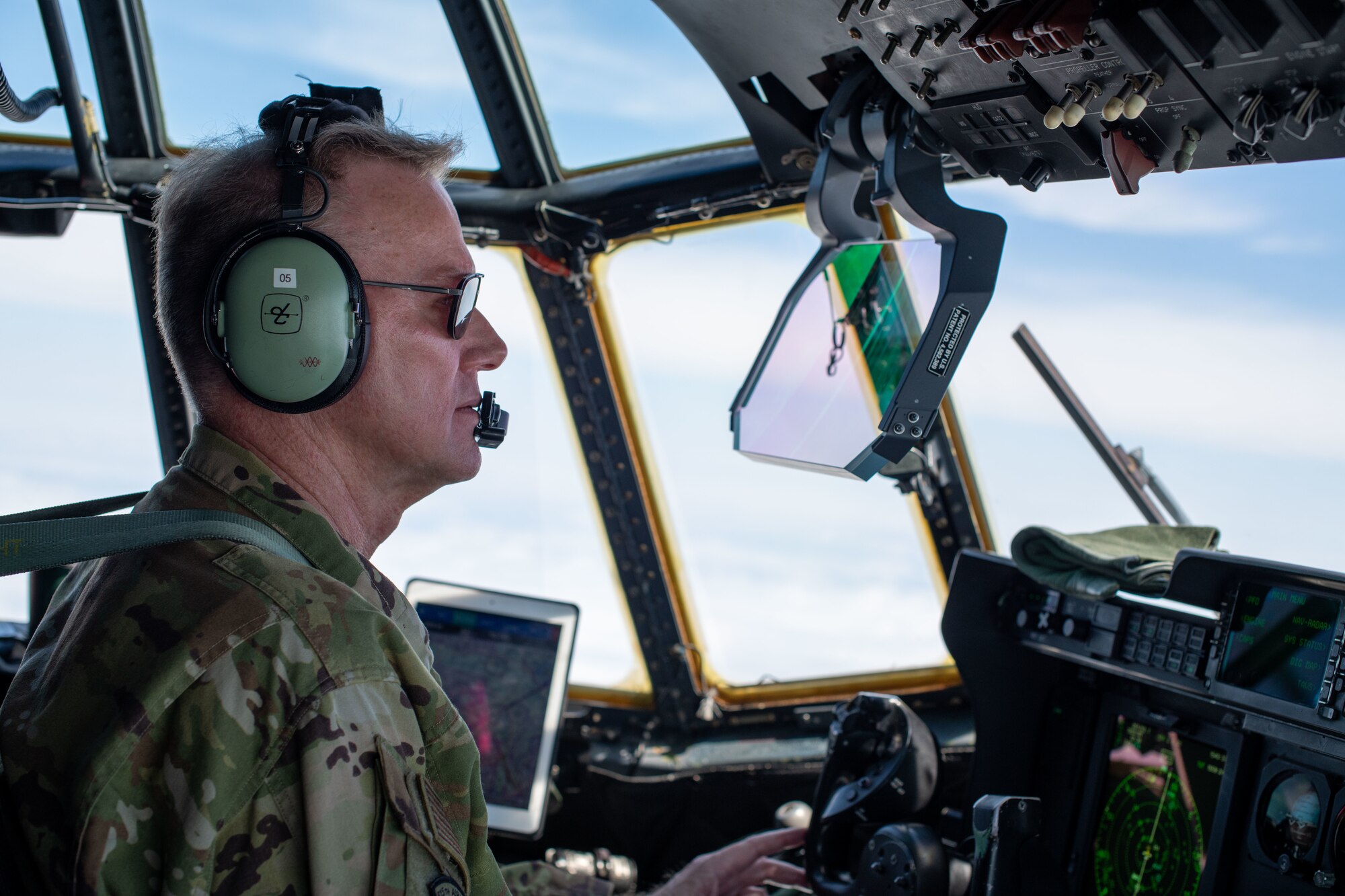 Lt. Col. Timothy Weiher, aircraft commander for the 815th Airlift Squadron at Keesler Air Force Base, Miss., took the final flight of his 37-year Air Force career through the hills of Tennessee June 21, 2021. Weiher served 12 years on active duty as a B-52 pilot before transferring to the Air Force Reserve where he flew C-130H, WC-130J, and C-130J aircraft for the 815 and the 53rd Weather Reconnaissance Squadron. (U.S. Air Force by Staff Sgt. Kristen Pittman)