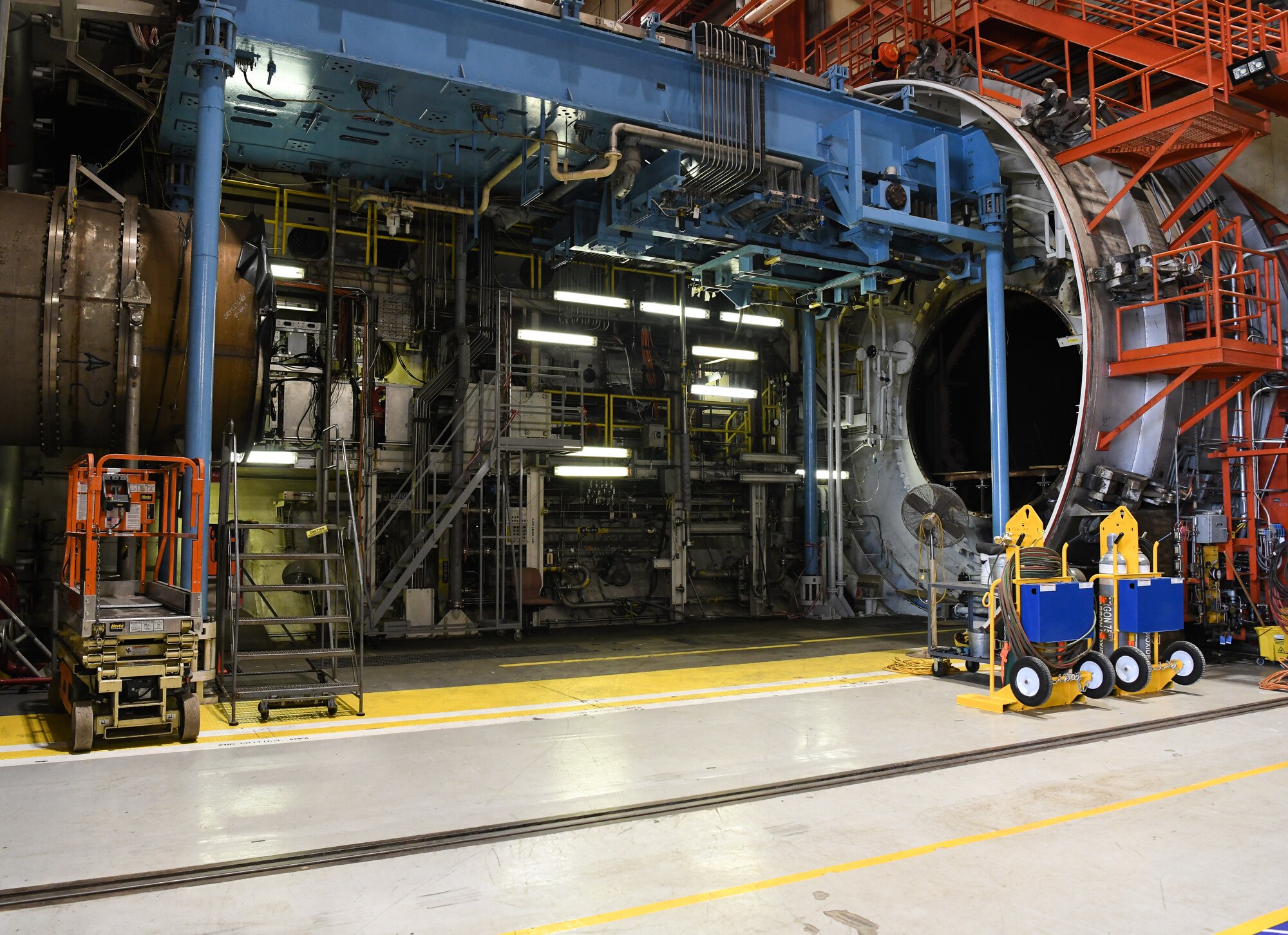 The C Plant of the Engine Test Facility at Arnold Air Force Base, Tenn., has two test cells, C-1 shown here Oct. 15, 2020, and C-2. Jet engines are tested in the cells at simulated altitude conditions. (U.S. Air Force photo by Jill Pickett)