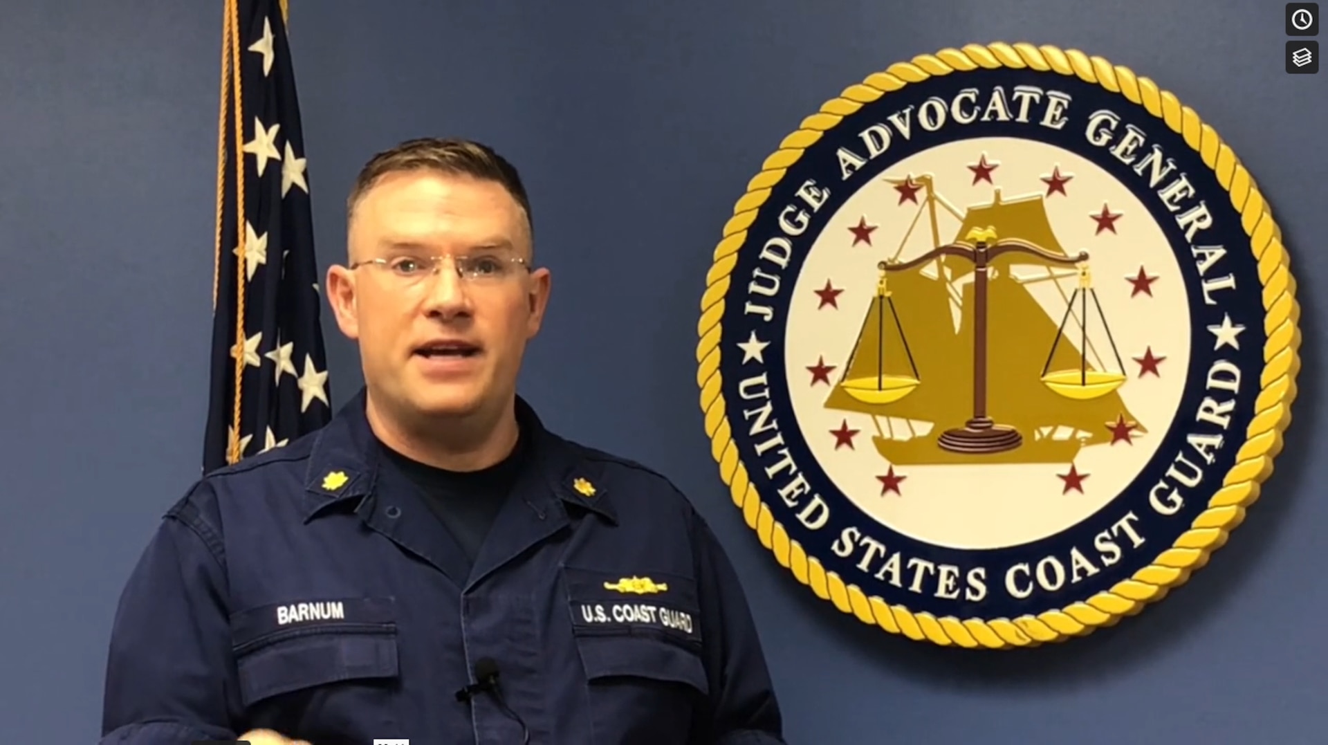 Cmdr. Jeff Barnum discusses “How to Vote while at “A” school” in a video presentation. U.S. Coast Guard video.