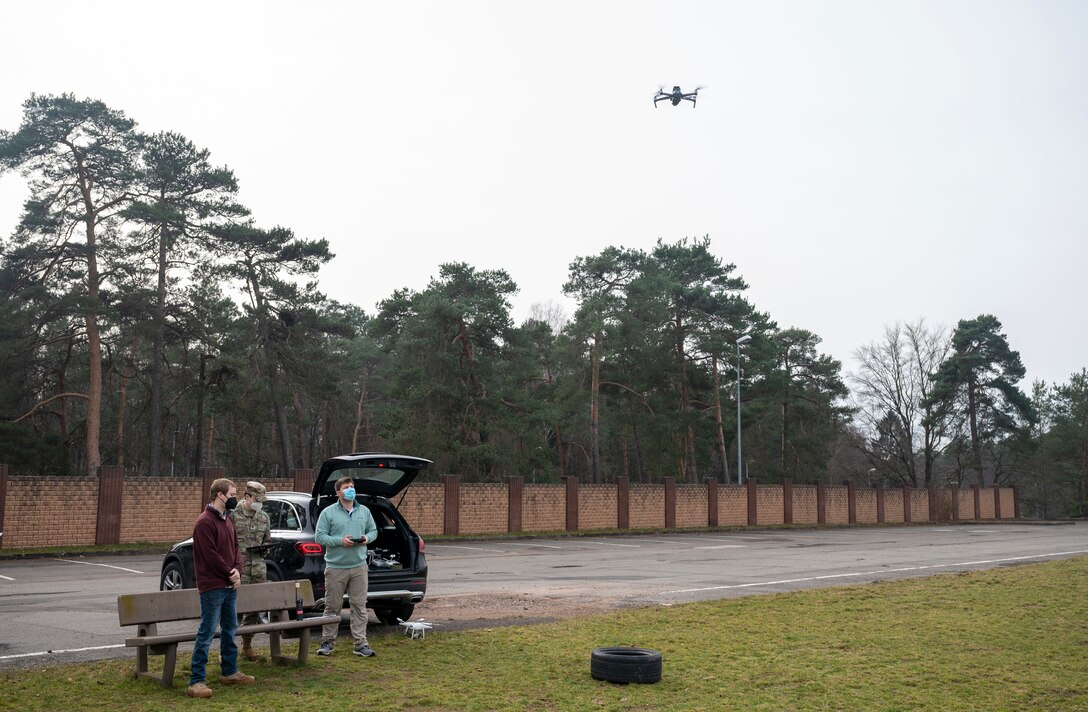 Mr. Darryl Dickey, Georgia Tech Research Institute research engineer, pilots a unmanned aircraft system during a Combined Joint All-Domain Command and Control demonstration at Ramstein Air Base, Germany, Feb. 22, 2021.
