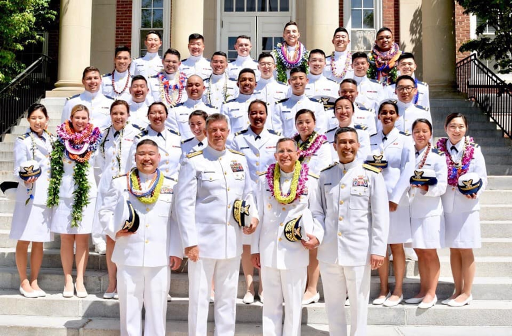 The 34 brand new Ensigns, pictured here, represent the largest group of Asian American and Pacific Islanders to graduate the Coast Guard Academy in May 2019—marking a step towards a more diverse and inclusive workforce. U.S. Coast Guard photo.