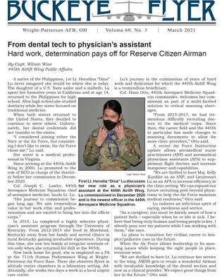 The March 2021 issue of the Buckeye Flyer is now available. The official publication of the 445th Airlift Wing includes eight pages of stories, photos and features pertaining to the 445th Airlift Wing, Air Force Reserve Command and the U.S. Air Force.