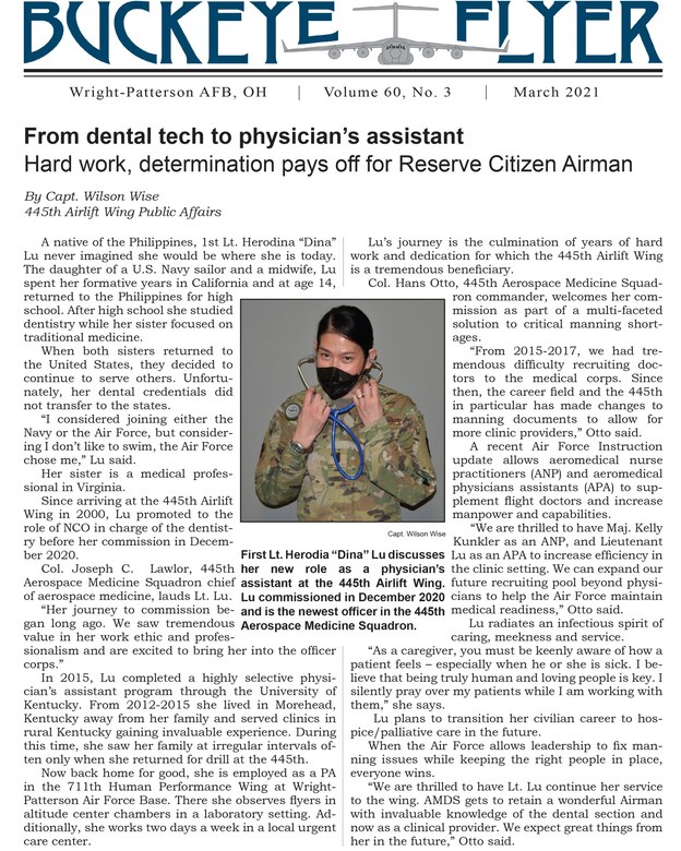 The March 2021 issue of the Buckeye Flyer is now available. The official publication of the 445th Airlift Wing includes eight pages of stories, photos and features pertaining to the 445th Airlift Wing, Air Force Reserve Command and the U.S. Air Force.