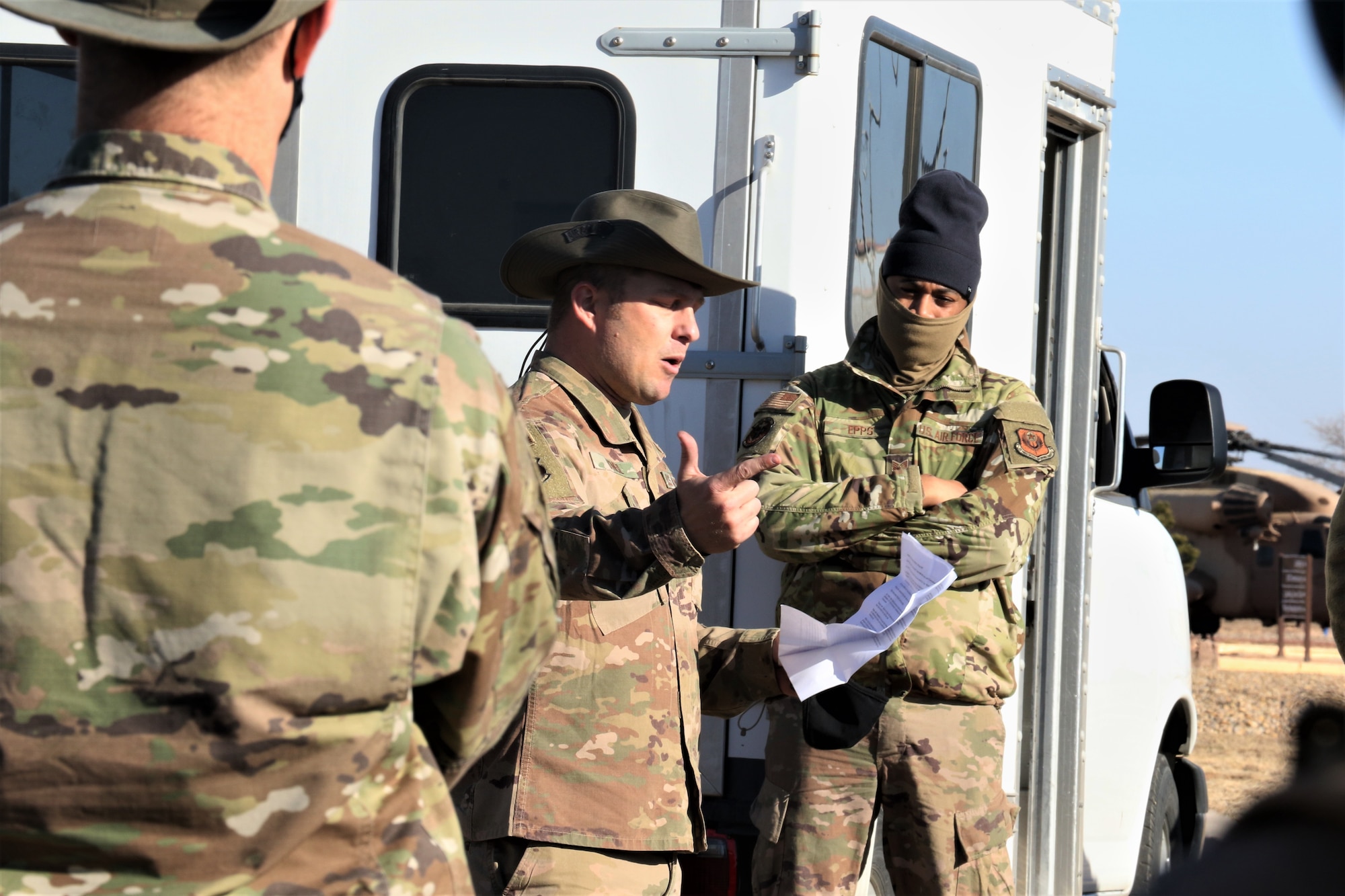 Senior Master Sgt. Orion O'Neil, 9th Air Maintenance Squadron assistant superintendent, discussed the air commando bush hat's origins and significance, also known as the AFSOC heritage hat. 

Photo by: 
Kathryn S. Hiss, 1st Lt, USAF
9th AMU OIC
27 SOAMXS/MXAG