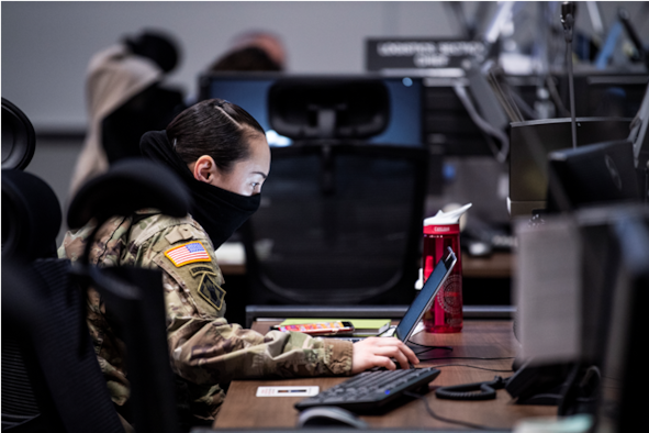Lt Col Jacqlyn L. Combs, U.S. Air Force Civilian at the AFSAC Directorate and U.S. Army National Guardsman, received emergency orders to support COVID-19 relief, managing logistics and supply of critical Personal Protective Equipment.