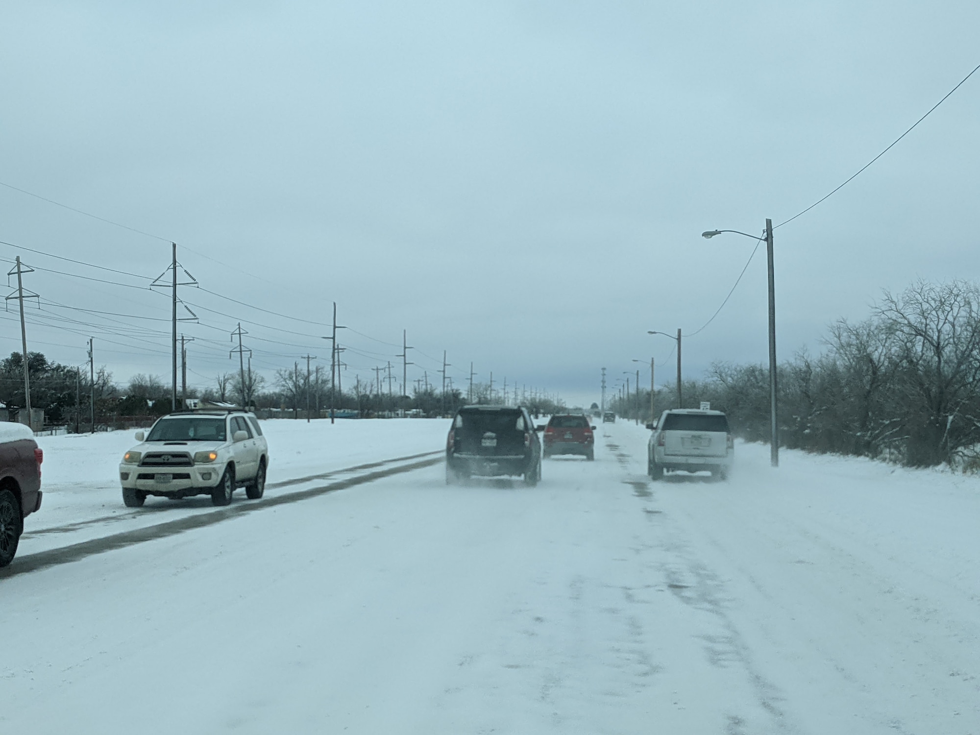 Roadways are dangerously covered with snow and ice in San Angelo, Texas, Feb. 15, 2021. In addition to the road conditions, water pipes burst from record low temperatures and heavy snowfall wreaked havoc and chaos through the city in this weather phenomenon not seen since the late 1800s. (Courtesy photo)