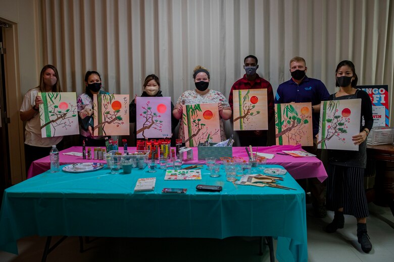 Single Marine Program (SMP) hosted a paint and pizza event at Camp Foster, Okinawa, Japan, Jan. 10, 2021. The SMP strives to help single and unaccompanied Marines by hosting recreation and volunteer events
