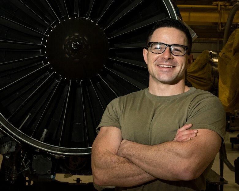 Senior Airman Derrick Radzieski, 4th Component Maintenance Squadron aerospace propulsion technician, inspects and maintains F-15E Strike Eagle engines at Seymour Johnson Air Force Base, North Carolina, Feb. 2, 2021.
