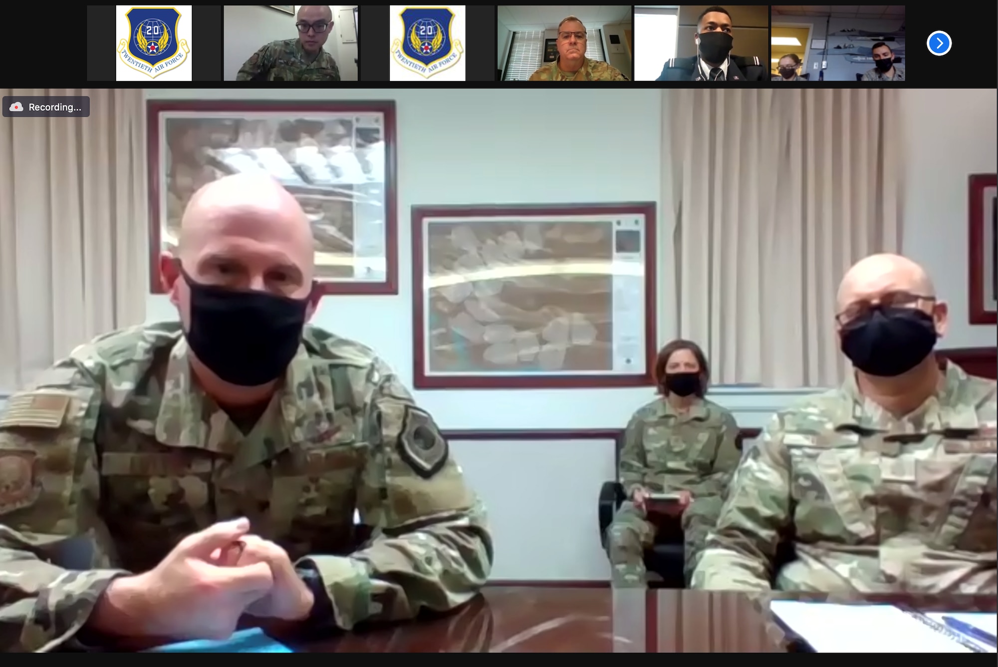 Air Force senior leaders address cadets during a virtual call.
