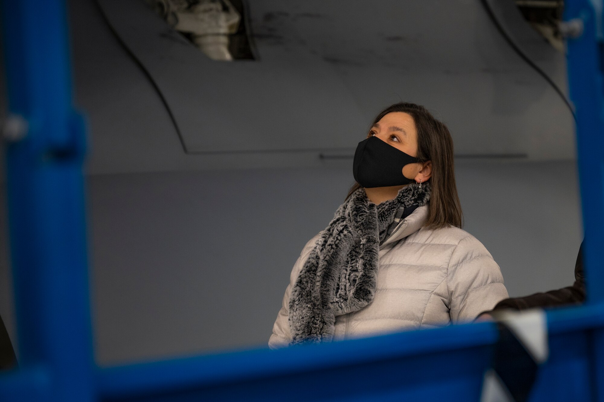 Pennsylvania State Representative Valerie Gaydos, looks at a C-17 Globemaster III at the Pittsburgh International Airport Air Reserve Station, Pennsylvania, Feb. 19, 2021.