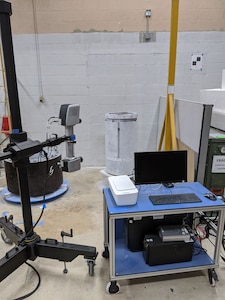 The scanner and a shaft with just the tapered end for testing with the Shaft Taper Analysis Verification Evaluation (STAVE) System.