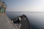 210228-N-RG171-0207 MEDITERRANEAN SEA (Feb. 28, 2021) The French navy nuclear-powered aircraft carrier, FS Charles De Gaulle (R 91), middle, the Belgian navy frigate BNS Leopold (F 930), left, and the Greek navy frigate HS Kanaris (F 464) sail in front of the Arleigh Burke-class guided-missile destroyer USS Donald Cook (DDG 75), during a photo exercise, Feb. 28, 2021. Donald Cook, forward-deployed to Rota, Spain, is on patrol in the U.S. Sixth Fleet area of operations in support of regional allies and partners and U.S. national security in Europe and Africa. (U.S. Navy photo by Mass Communication Specialist 3rd Class Will Hardy/Released)