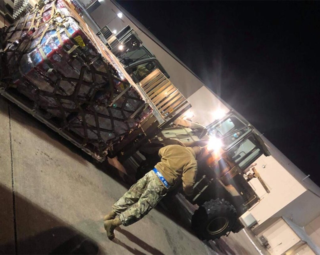 In conjunction with a Texas Task Force, our 73rd Aerial Port Squadron and 301st Fighter Wing Logistics Readiness Squadron took action to deliver aid to the local/state communities that are in recovery from the recent weather storm at U.S. NAS JRB Fort Worth, Texas during the week of February 14, 2021. In less than 18 hours from inception, the three organizations organized and executed the transportation of 280k lbs. of excess water (90k bottles) from the Federal Emergency Management Agency (FEMA) branch in Dallas/Fort Worth area. (courtesy photo)