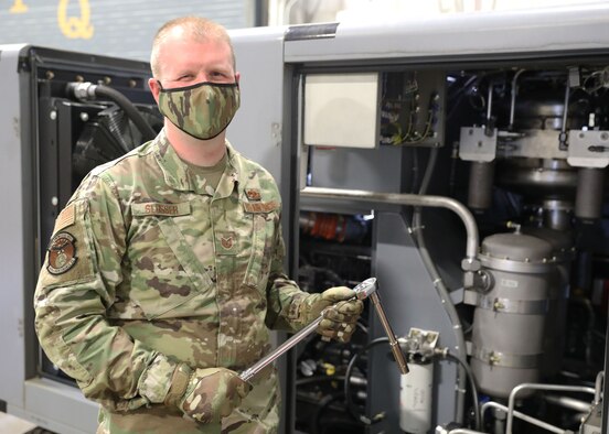 Tech. Sgt. Joshua A. Slusser, 445th Maintenance Squadron aerospace ground equipment craftsman, if the 445th Airlift Wing March 2021 Spotlight Performer. (U.S. Air Force photo/Staff Sgt. Ethan Spickler)