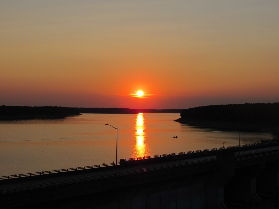 A beautiful sunset overlooking Clarence Cannon Dam on a warm Summer evening
