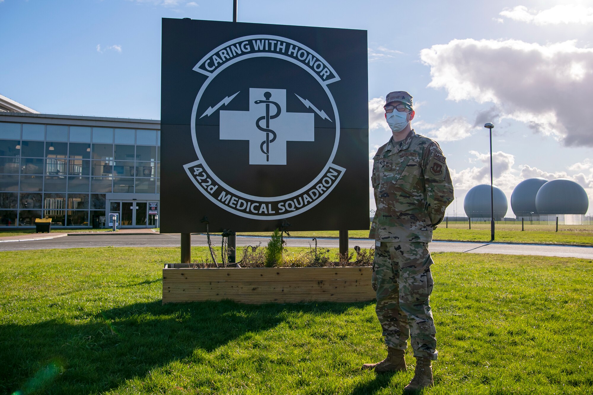 Tech Sgt. Thomas Kent, 422nd Medical Squadron non-commissioned officer in charge of immunizations poses for a photo at RAF Croughton, England, Feb. 10, 2021. Kent has played a pivotal role in coordinating the efforts to implement a COVID-19 vaccination plan at RAF Croughton. (U.S. Air Force photo by Senior Airman Eugene Oliver)