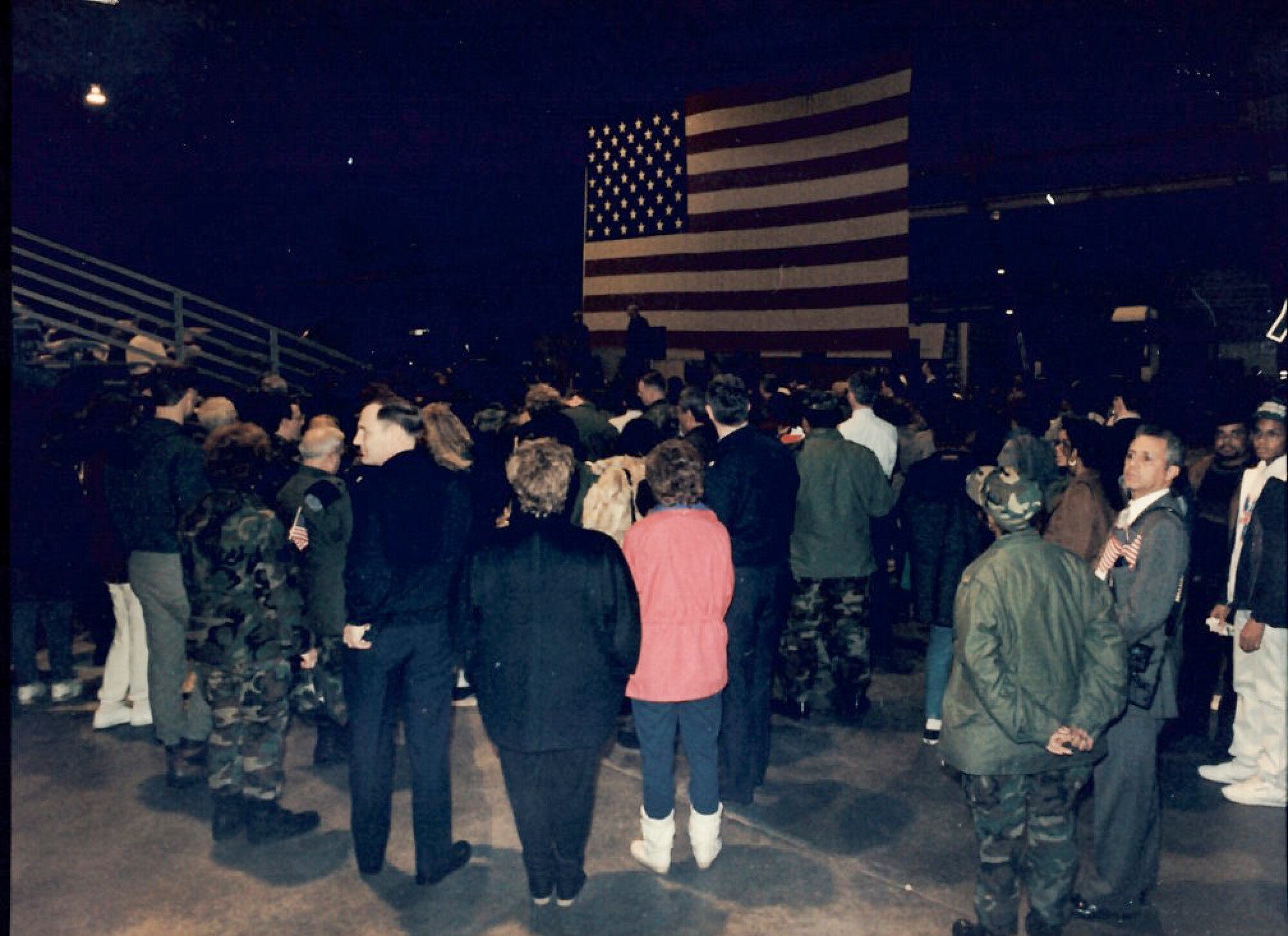 Air Force Reserve members say their farewells at the send off event prior to deploying in support of Operation Desert Storm in 1991.(U.S. Air Force photo provided)