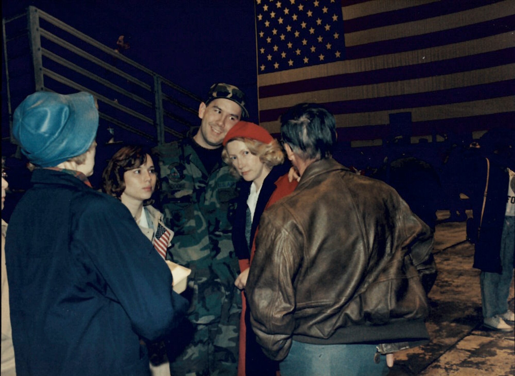 Air Force Reserve members say their farewells at the send off event prior to deploying in support of Operation Desert Storm in 1991.(U.S. Air Force photo provided)