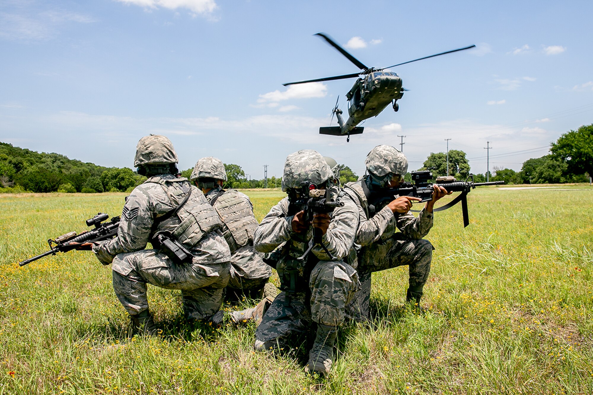 147th Security forces prepare to board a UH-60 Blackhawk