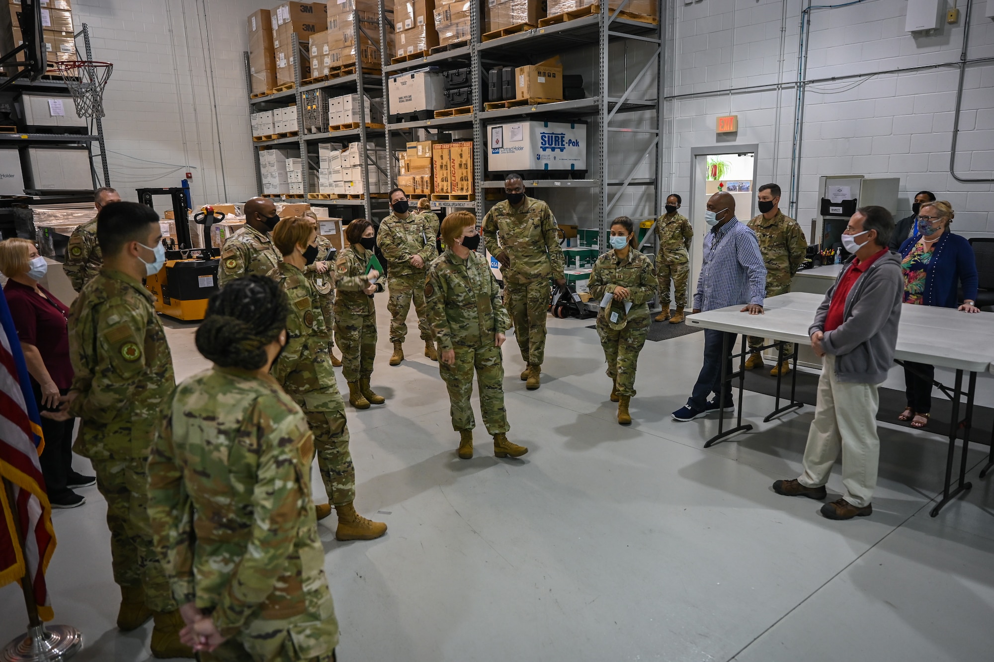 Lt. Gen. Dorothy Hogg, U.S. Air Force Surgeon General, speaks to 45th Medical Group staff at Patrick Space Force Base, Fla., Feb. 23, 2021. During her visit, Hogg visited staff from multiple sections within the 45th Medical Group. (U.S. Space Force photo by Airman First Class Thomas Sjoberg)