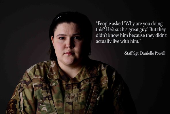 Staff Sgt. Danielle Powell, 22nd Medical Group flight medical technician, poses for a photo Feb. 23, 2021, at McConnell Air Force Base, Kansas. Powell shared her story about her past abusive relationship and the resources that helped her to overcome that experience as part of McConnell’s Beyond the Blue initiative. Beyond the Blue focuses on taking steps to normalize conversations about mental health and help seeking behaviors. (U.S. Air Force photo illustration by Senior Airman Nilsa Garcia)