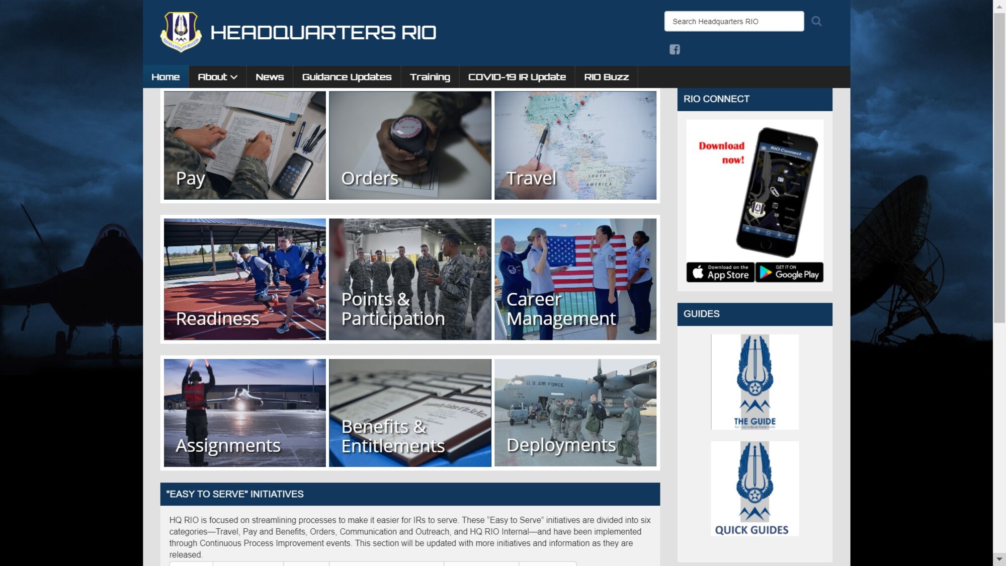A view of the new Headquarters Readiness and Integration Organization website is presented in a screenshot March 2, 2021.