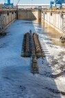 Dry Dock 8 is being flooded for the arrival of a U.S. Navy vessel.