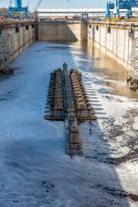 Dry Dock 8 is being flooded for the arrival of a U.S. Navy vessel.