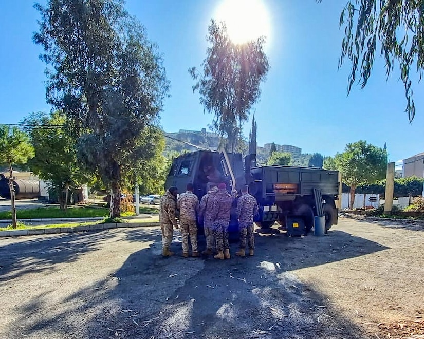 Military members of the Lebanese Armed Forces train on the operation and maintenance of their new "Family of Tactical Vehicles" trucks, after the Army Security Assistance Enterprise overcame pandemic restrictions, quality control and logistical challenges, to deliver ahead of schedule, 31 FMTV trucks to Lebanese Armed Forces.
