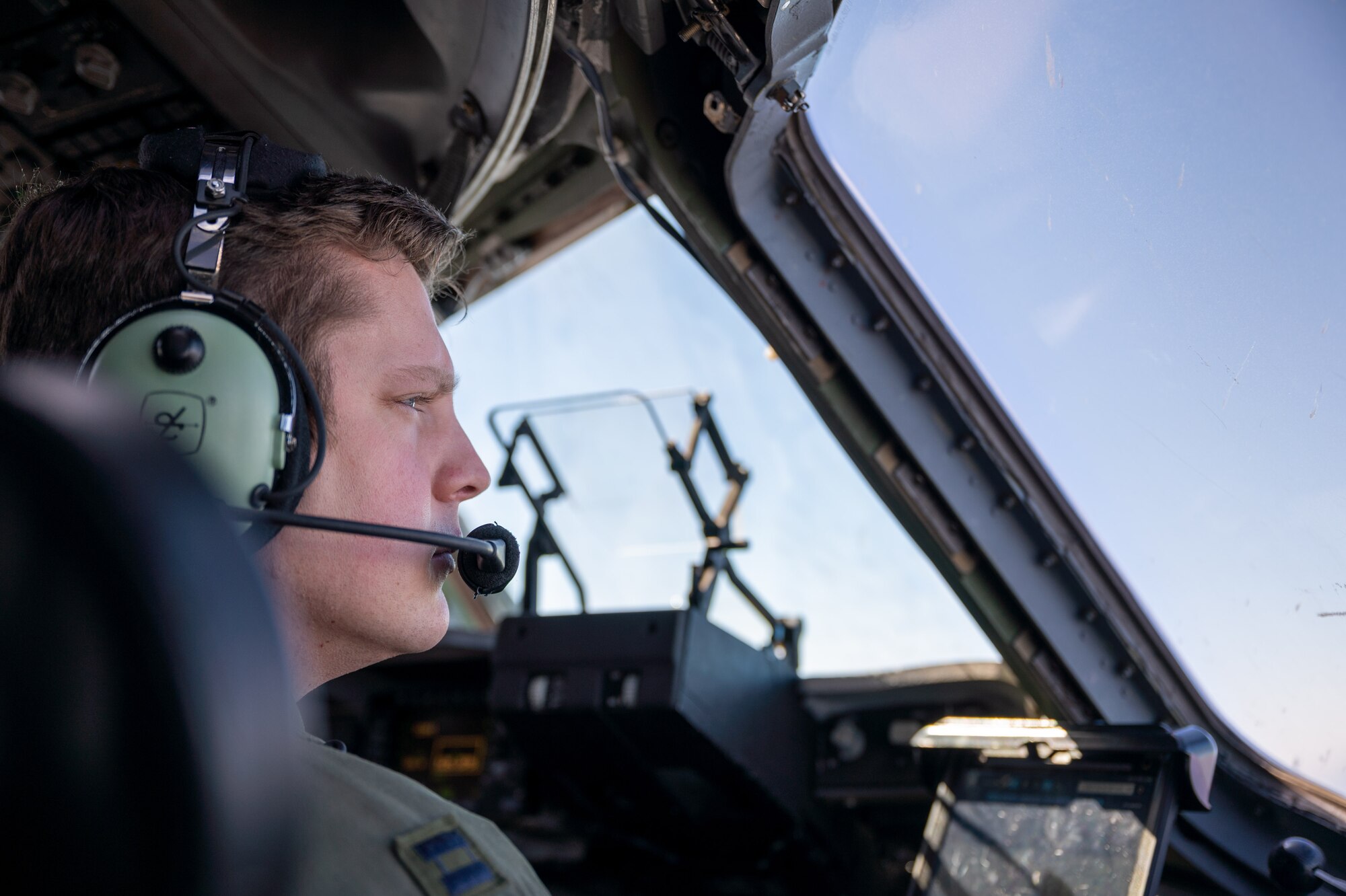 Capt. Michael Giordano, 6th Airlift Squadron pilot, flies a Dover Air Force Base C-17 Globemaster III during exercise Mosaic Tiger, Feb. 24, 2021. Airmen from Joint Base McGuire-Dix-Lakehurst, New Jersey and Dover AFB, Delaware participated in the exercise, led by the 23d Wing at Moody AFB, Georgia, that tested simulated downrange capabilities to build mission-essential skills to support the needs of Air Combat Command and Air Mobility Command. (U.S. Air Force photo by Airman 1st Class Faith Schaefer)