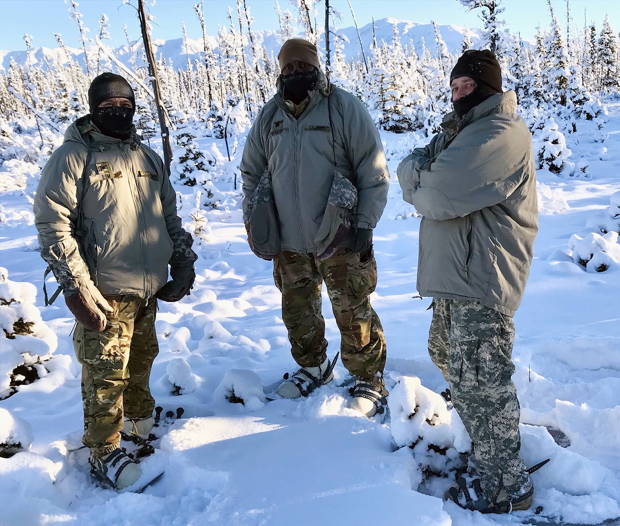 (From left) The Army Capability Manager-Army Health System, or ACM-AHS, team of Col. Joselito Lim, Lt. Col. Cleve Sylvester, and Master Sgt. David Edwards, provided their expertise during Arctic Warrior 21 at Fort Greely, Alaska, from Feb. 6-12 to assess AHS, resolve Arctic Warfare gaps, enhance readiness and inform modernization.