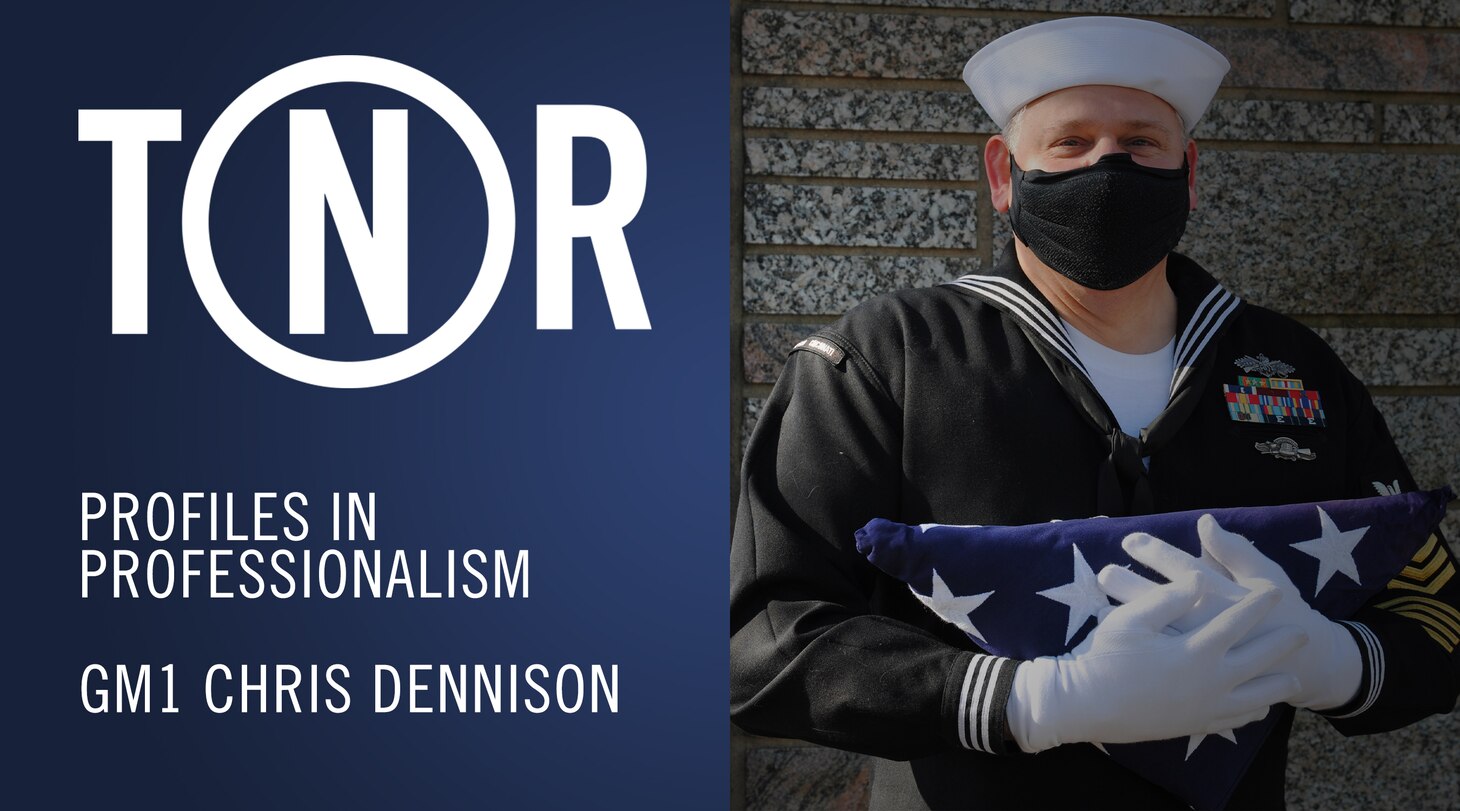 Gunner’s Mate First Class Chris Dennison enlisted in the Navy Reserve out of Cincinnati, Ohio in 2003. As a gunner’s mate, he would typically be responsible for maintaining and operating various weapons systems, but as a Reservist he has spent over 17 years supporting funeral honors at Navy Operational Support Center (NOSC) Cincinnati.