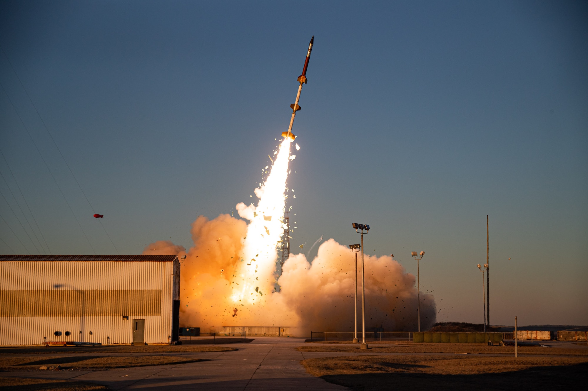 A Terrier-Terrier-Oriole sounding rocket, carrying an experimental research payload for the Air Force Research Laboratory, launches from NASA’s Wallops Flight Facility on Wallops Island, Va., March 3, 2021. The TTO sounding rocket vehicle will place the AFRL research payload onto a preplanned suborbital trajectory. This AFRL research experiment is the first AFRL and Space and Missile Systems Center's Launch Enterprise partnered experimental launch from Wallops Flight Facility, while also being the first U.S. Space Force's first sounding rocket launch with Space Vector Corporation. (Courtesy photo)