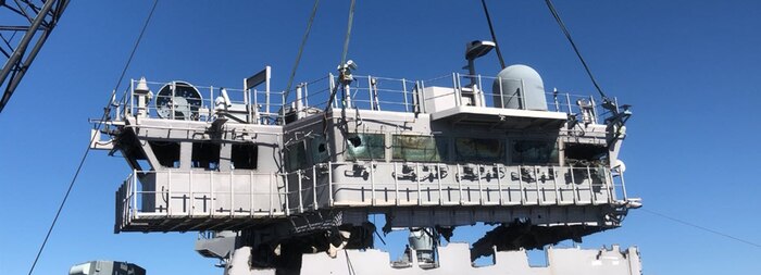 BHR Island being Nav bridge being lifted.