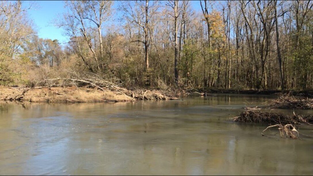 IN THE PHOTO, the location where the St. Francis Floodway Blockage Project will take place. Due to the remote location, personnel will have to boat in and out each day. The material will have to be floated out and excavated to a designated area nearby.