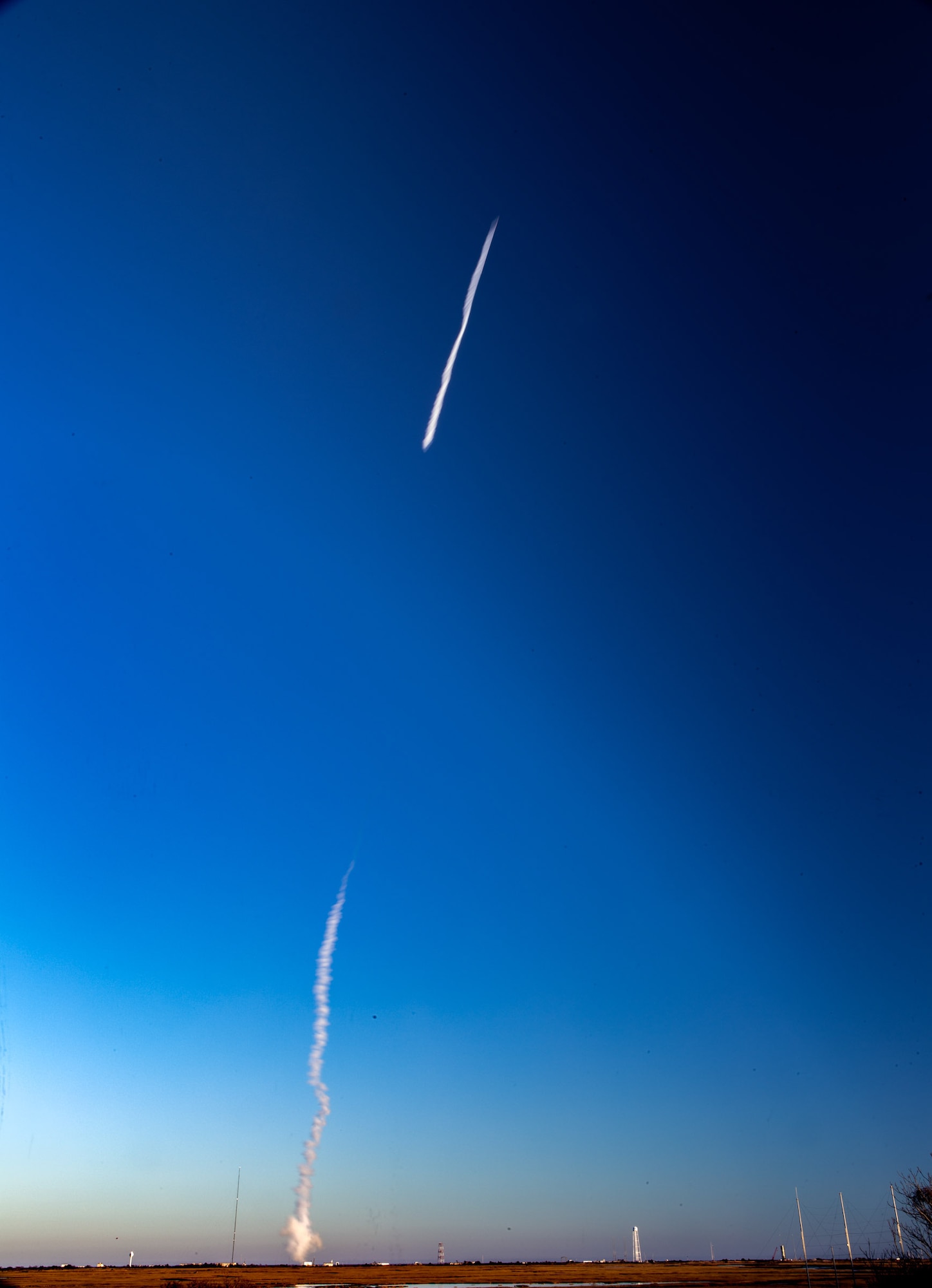A Terrier-Terrier-Oriole sounding rocket, carrying an experimental research payload for the Air Force Research Laboratory, launches from NASA’s Wallops Flight Facility on Wallops Island, Va., March 3, 2021. The TTO sounding rocket vehicle will place the AFRL research payload onto a preplanned suborbital trajectory. This AFRL research experiment is the first AFRL and Space and Missile Systems Center's Launch Enterprise partnered experimental launch from Wallops Flight Facility, while also being the first U.S. Space Force's first sounding rocket launch with Space Vector Corporation. (Courtesy photo)