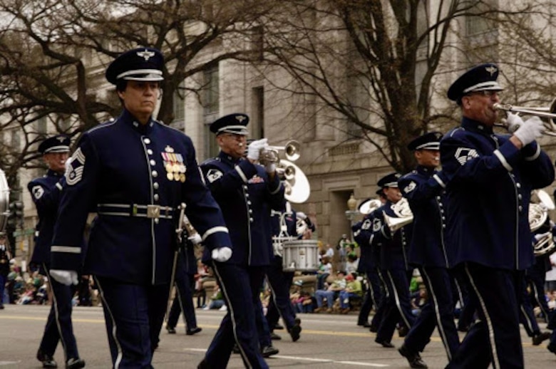 Chief Gartner marches alongside The U.S. Air Force Band in the 2006 St. Patrick’s Day parade. She was the only Chief Enlisted Manager to don this exclusive uniform, complete with sword and scabbard.