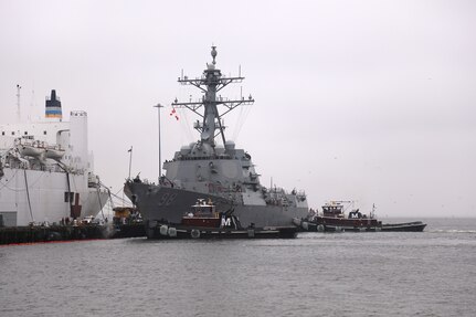 Arleigh Burke-class guided missile destroyer USS Forrest Sherman (DDG 98) returns from sea trials