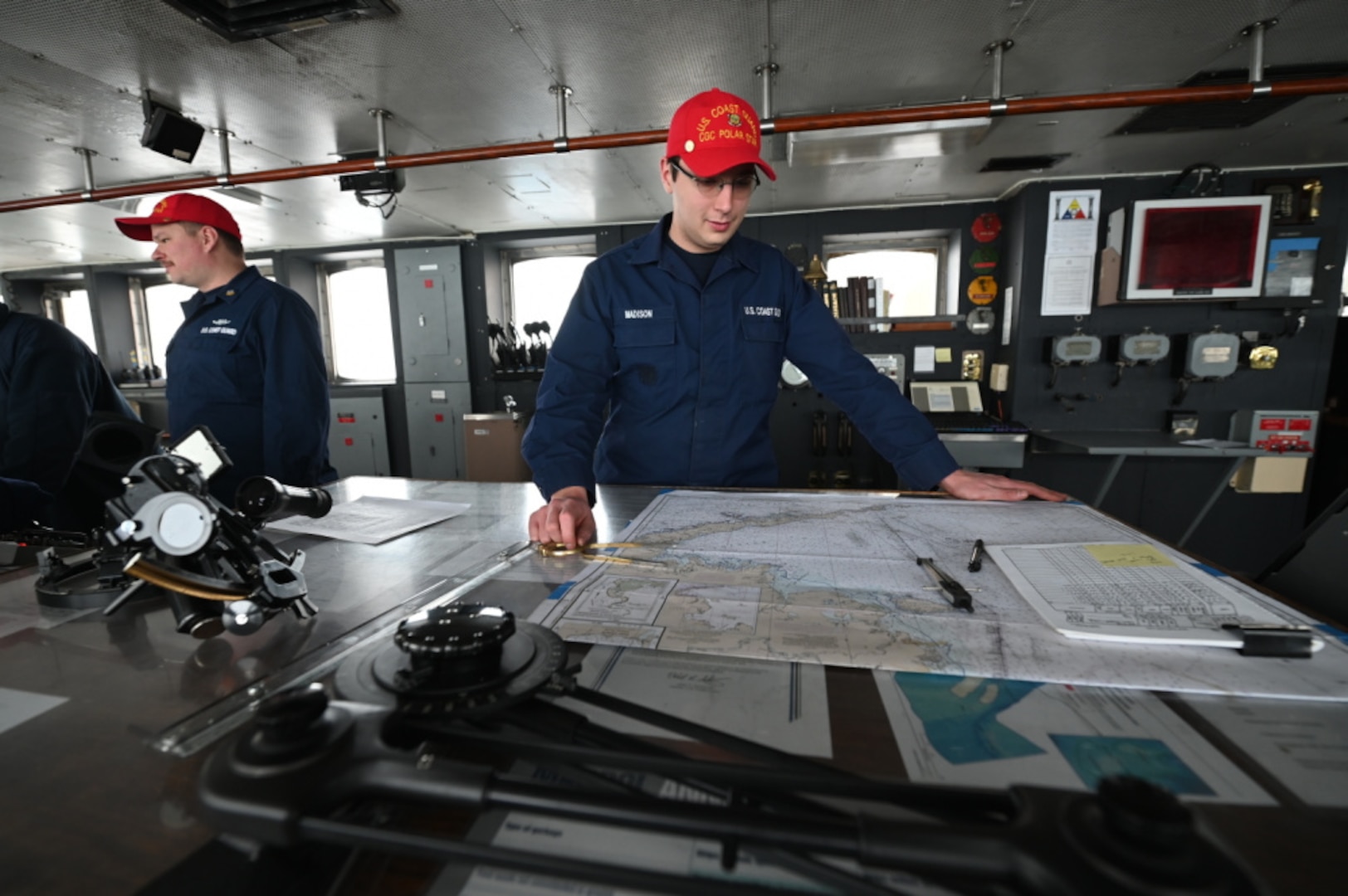 Coast Guard Cutter Polar Star (WAGB 10) crewmember Seaman Eli Madison, a native of Northwood, New Hampshire, stands watch on the bridge while underway in the Bering Sea, Monday, Feb. 1, 2021. The Polar Star is underway in the Arctic to protect the nation’s maritime sovereignty and security throughout the region. U.S. Coast Guard Photo by Petty Officer 1st Class Cynthia Oldham.