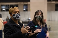 Cindy Bass, City of Philadelphia Councilmember, discusses future planning for the distribution of vaccines during the soft launch of the state-run, federally-supported Center City Community Vaccination Center at the Pennsylvania Convention Center in Philadelphia, March 2, 2021.