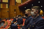 U.S. Coast Guard Adm. Karl Shultz, commandant of the Coast Guard, alongside a panel of six selected junior officers, address cadets at the Coast Guard Academy, New London, Connecticut, March 3, 2021. The panelists discussed their own personal experiences in the field to give insight into what lies ahead once the cadets join the fleet as officers.
(U.S. Coast Guard photo by Petty Officer 2nd Class Ronald Hodges)