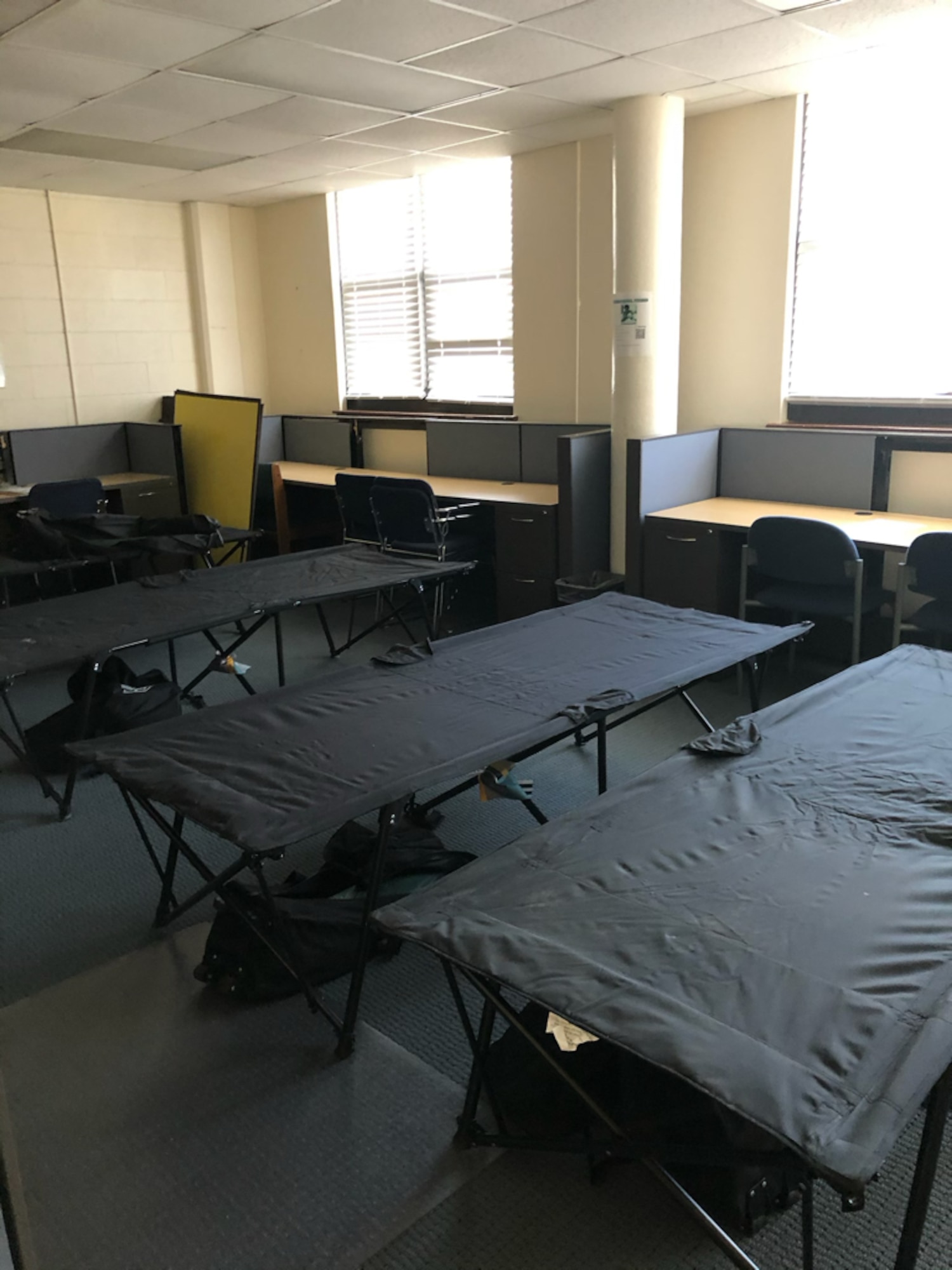 cots set up in an office