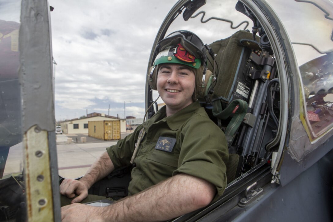 Cpl. Ron Kinney, an avionics technician with Marine Attack Training Squadron 203 (VMAT-203), 2nd Marine Aircraft Wing, poses for a photo on Marine Corps Air Station Yuma, Arizona, Feb. 12, 2021. “You get out what you put in,” said Kinney, a Batavia, Ill., native. According to his leadership, Kinney is hardworking, has a positive attitude and is constantly training fellow Marines to be more proficient in operation of the aircraft  (U.S. Marine Corps photo by Sgt. Servante R. Coba)