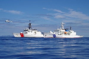 Ships from the U.S. Coast Guard and Japan Coast Guard conducted exercises near the Ogasawara Islands of Japan,