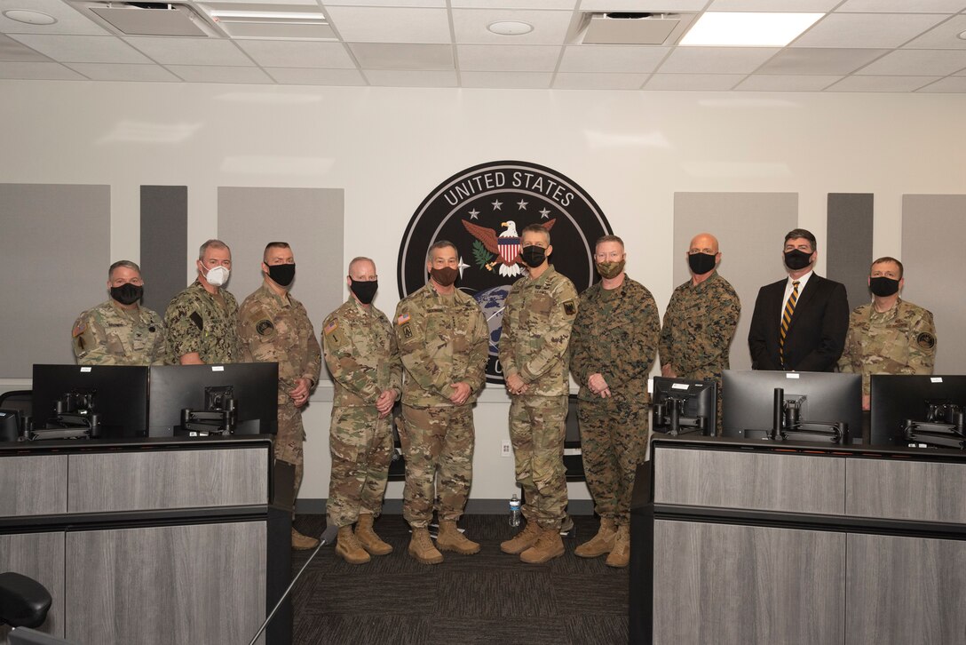 U.S. Space Command officials pose with National Guard bureau chief