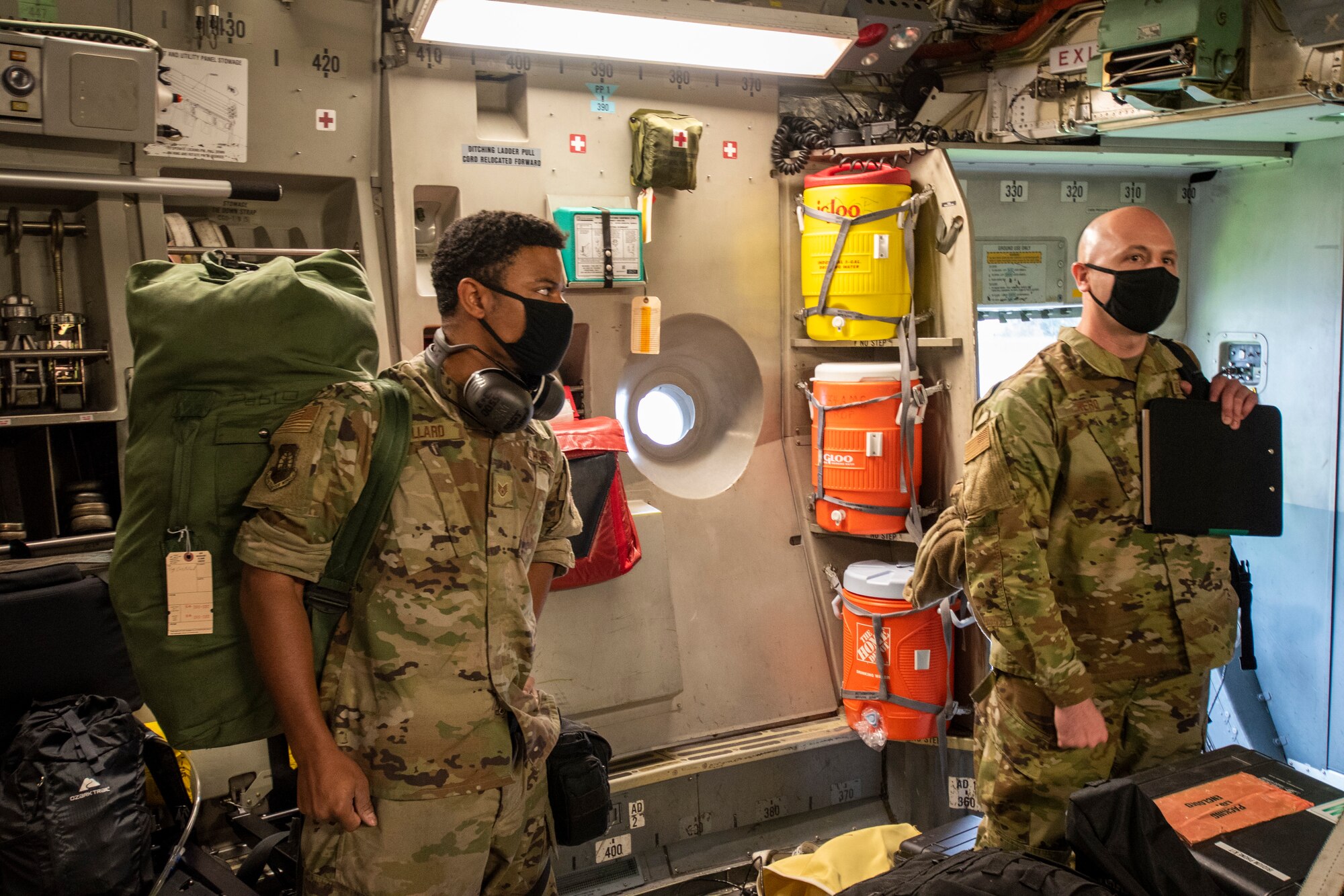 Airmen from the 187th Fighter Wing prepare to disembark from a C-17 Globemaster as part of a rapid deployment exercise in Dothan, Ala., March 1, 2021.