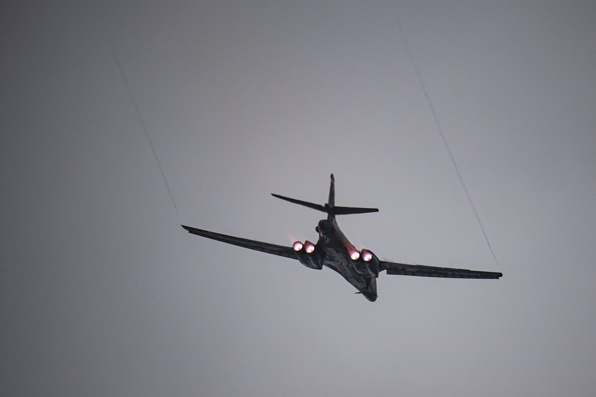 A B-1B Lancer assigned to the 9th Expeditionary Bomb Squadron takes off from Ørland Air Force Station, Norway, March 3, 2021. Two B-1 aircraft departed Ørland Air Force Station to participate in Bone Saw, an ally training mission. During Bone Saw, 9th EBS aircrew integrated with ally fighter aircraft over the North and Baltic Seas. (U.S. Air Force photo by Airman 1st Class Colin Hollowell)