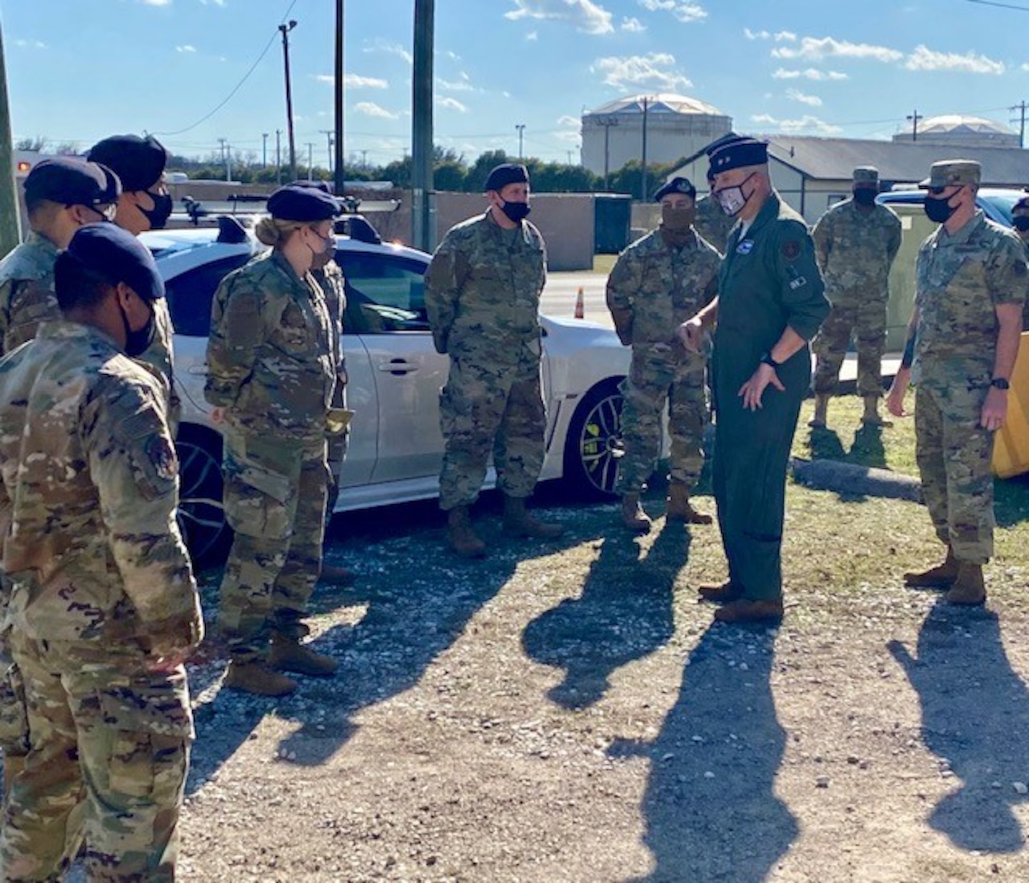 Maj. Gen. Brian Borgen, 10th Air Force commander, speaks to members of the 301st Fighter Wing Security Forces Squadron during a visit to the wing on Feb. 6, 2021, at Naval Air Station Joint Reserve Base Fort Worth, Texas.