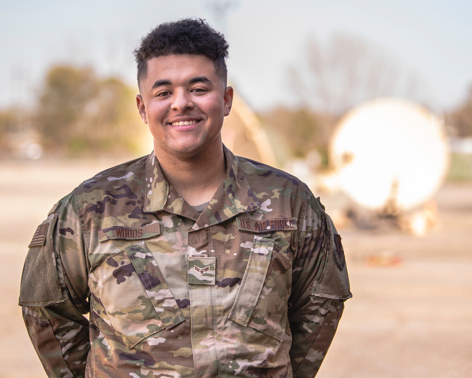 A1C Preston Woods, an RF Transmissions technician with the 232nd Combat Communications Squadron, stands outside his unit March 6, 2021, at the 232nd CCS in Montgomery, Ala. The 232nd CCS is a geographically separated unit attached to the 187th Fighter Wing at Dannelly Field, Ala. (U.S. Air National Guard photo by Staff Sgt. Hayden Johnson)